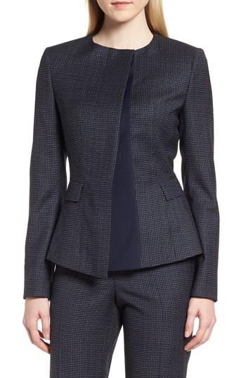 Women's Boss Jadela Check Wool Suit Jacket R - Blue