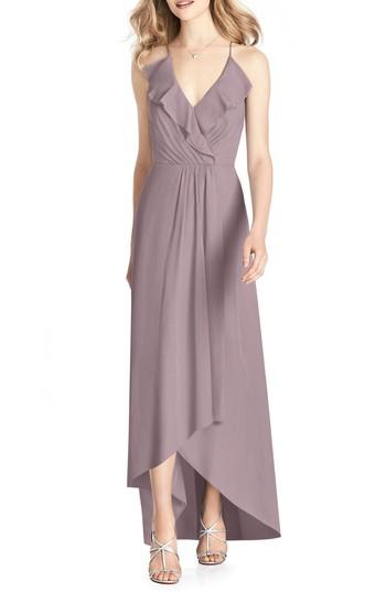 Women's Jenny Packham Ruffle Neck Chiffon Gown - Pink