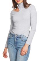 Women's 1.state Shoulder Cutout Mock Neck Rib Knit Top, Size - Grey