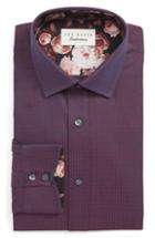 Men's Ted Baker London Carmz Trim Fit Houndstooth Dress Shirt - 32/33 - Red