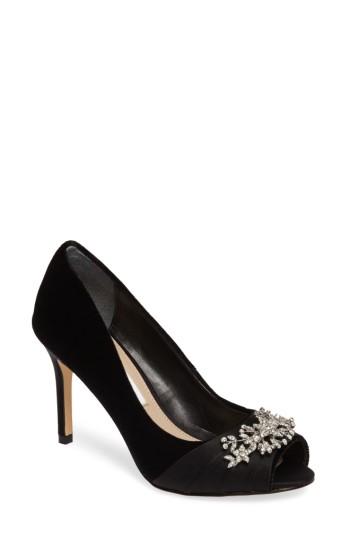 Women's Nina Rumina Embellished Peep Toe Pump .5 M - Black