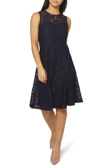 Women's Dorothy Perkins Adele Lace Fit & Flare Dress Us / 8 Uk - Blue