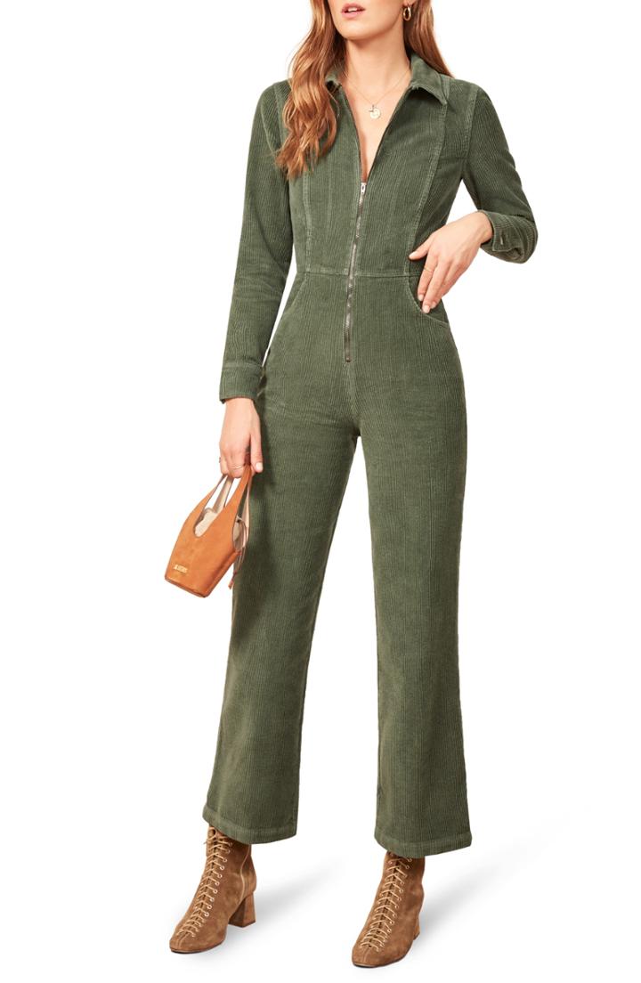 Women's Reformation Carolina Corduroy Jumpsuit - Green