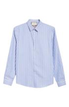 Men's Gucci Bee Embroidered Stripe Dress Shirt - Blue