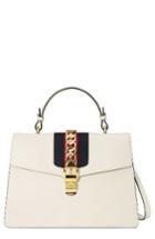 Gucci Sylvie Top Handle Leather Shoulder Bag - White