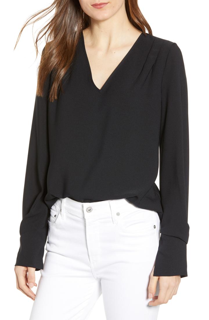 Women's Chelsea28 Pintuck Detail Split Sleeve Blouse, Size - Black