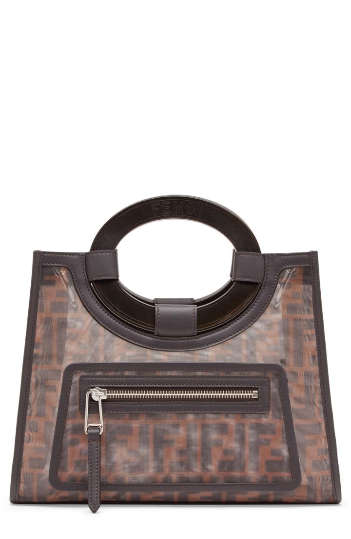 Fendi Small Runaway Printed Logo Mesh Shopper - Black