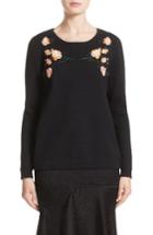 Women's Jason Wu Floral Embroidered Merino Wool Blend Sweater - Black