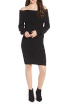 Women's Cotton Emporium Foldover Off The Shoulder Sweater Dress - Black