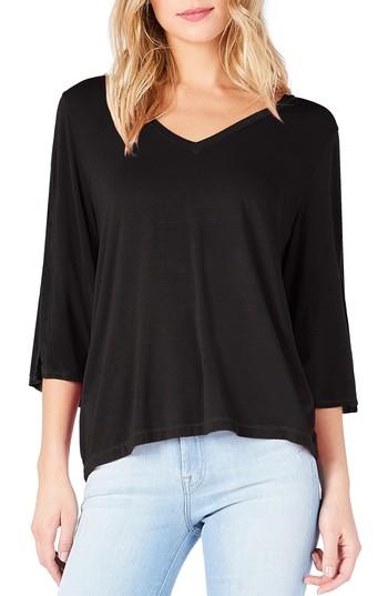 Women's Michael Stars Slit Sleeve V-neck Tee, Size - Black