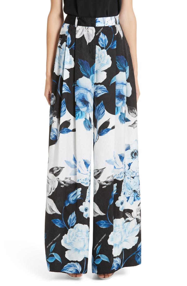 Women's Off-white Floral Wide Leg Silk Pants Us / 38 It - Black