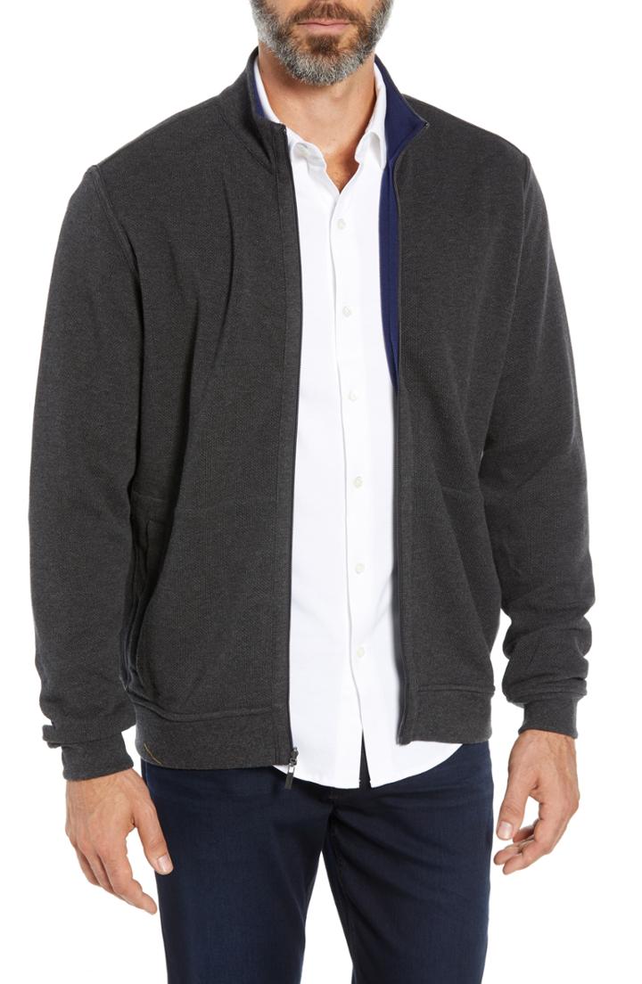Men's Bugatchi Reversible Knit Zip Cardigan - Purple