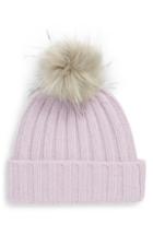 Women's Halogen X Atlantic-pacific Cashmere Beanie With Faux Fur Pom -