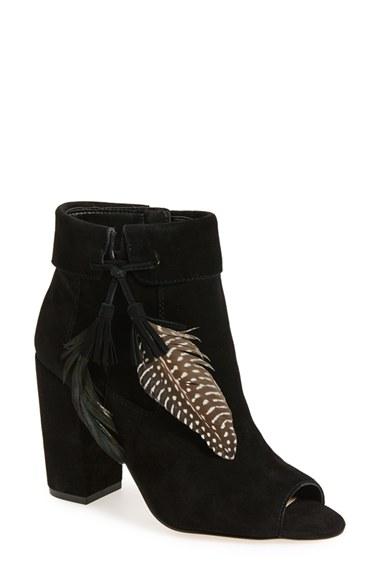 Women's Jessica Simpson 'kailey' Feather Charm Peep Toe Bootie M - Black