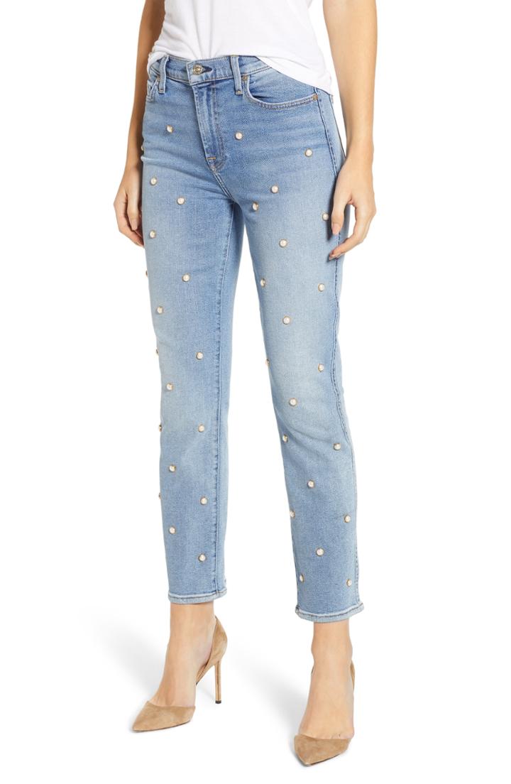 Women's 7 For All Mankind Edie Faux Pearl Detail Ankle Jeans
