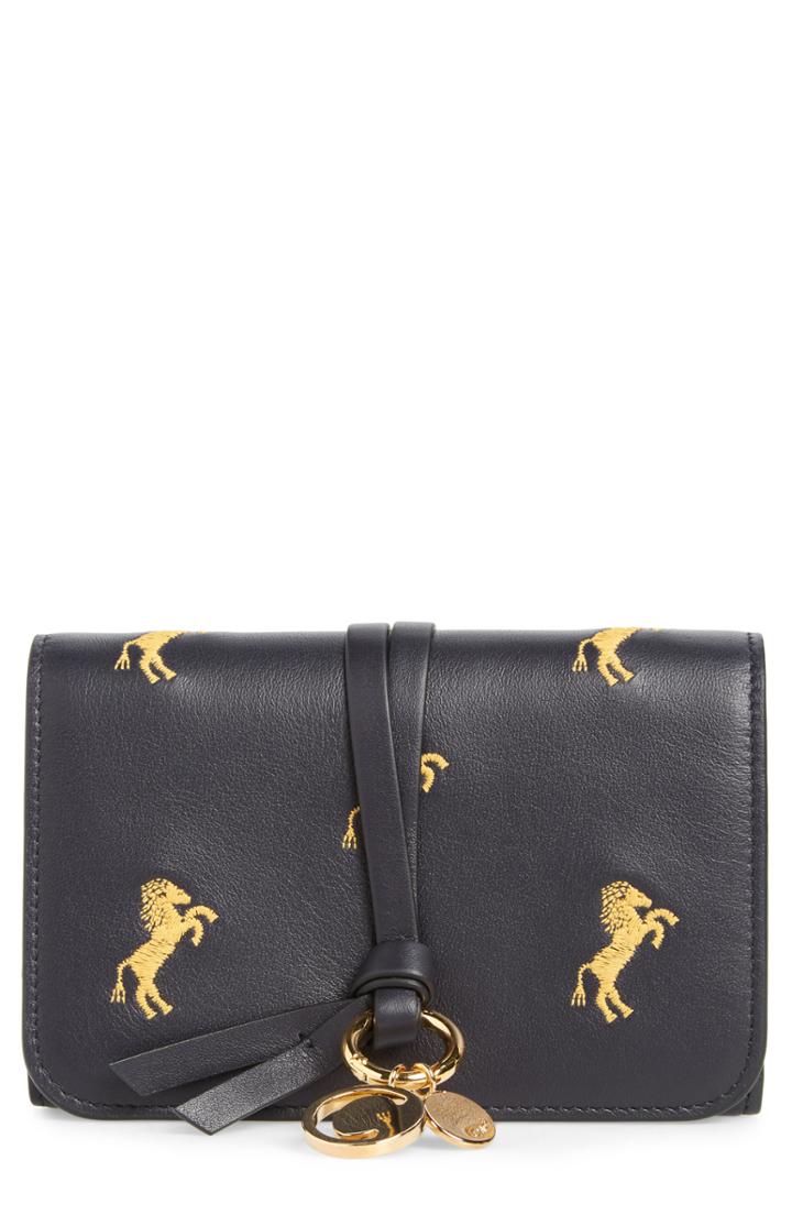 Women's Chloe Alphabet Embroidered Leather Wallet -
