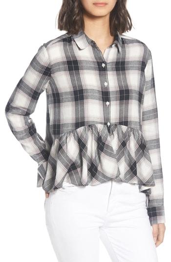 Women's Bp. Plaid Peplum Shirt - Ivory