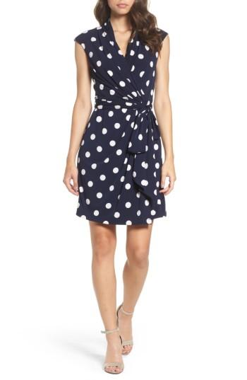 Women's Eliza J Polka Dot Jersey Faux Wrap Dress - Blue
