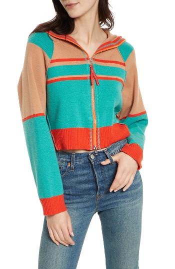 Women's Free People Stripes For Days Zip Hooded Sweater - Green
