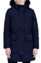 Women's Calvin Klein Expedition Hooded Down Parka With Faux Fur Trim - Blue