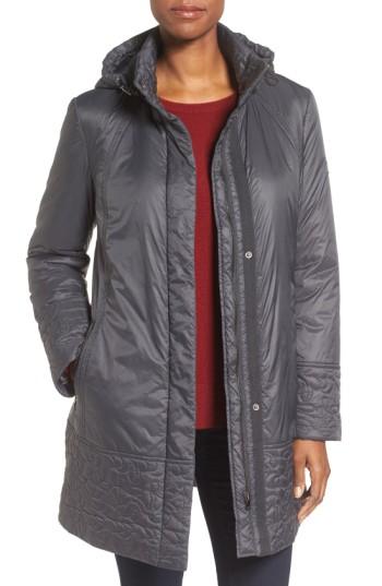 Women's Larry Levine Trapunto Trim A-line Coat - Grey