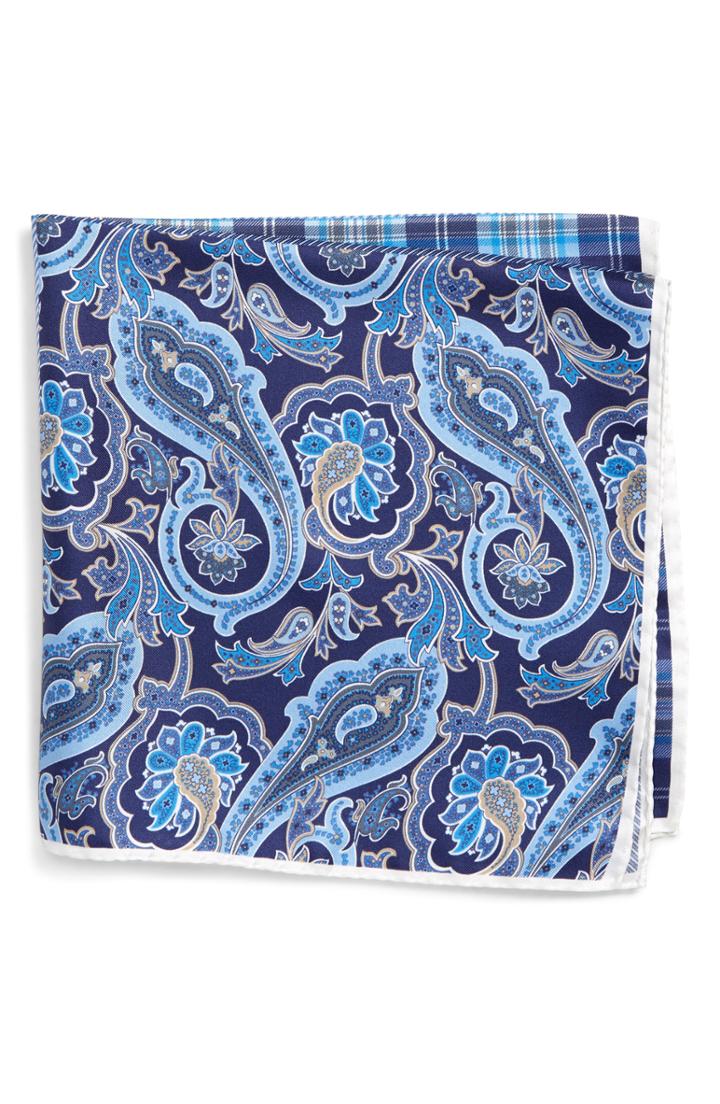 Men's Nordstrom Men's Shop Four-panel Silk Pocket Square, Size - Blue