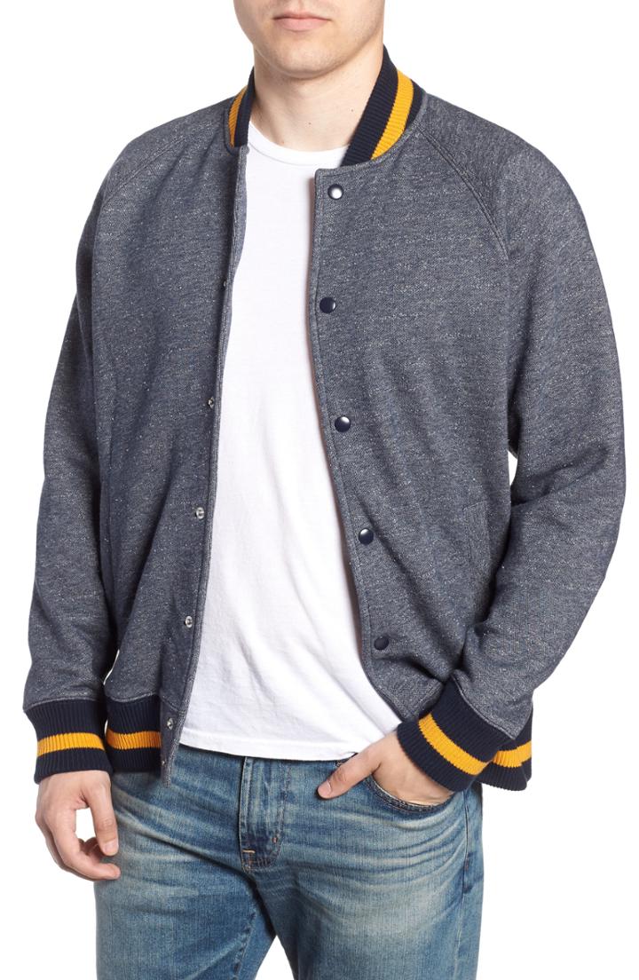 Men's J.crew Tweed Fleece Varsity Jacket, Size - Grey