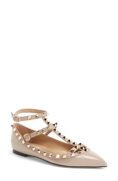 Women's Valentino 'rockstud' T-strap Flat Us / 39eu - Beige