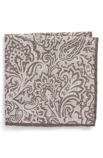 Men's Eleventy Paisley Wool & Cotton Pocket Square, Size - Grey