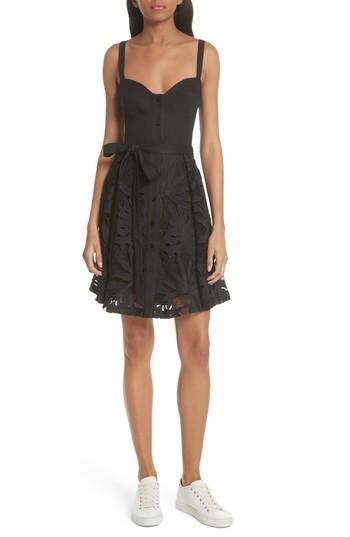 Women's Milly Palm Embroidered Bustier Dress - Black