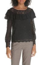 Women's Rebecca Taylor Cotton Blend Lace Ruffle Blouse - Black