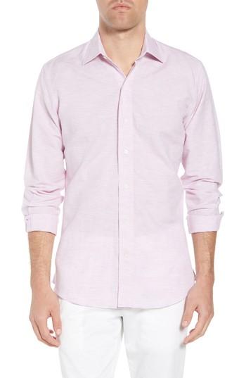 Men's Ledbury Edmunton Slim Fit Linen & Cotton Shirt .5 37 - Purple