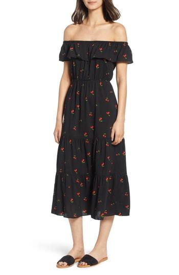 Women's Soprano Cherry Print Off The Shoulder Maxi Dress - Black
