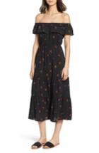 Women's Soprano Cherry Print Off The Shoulder Maxi Dress - Black