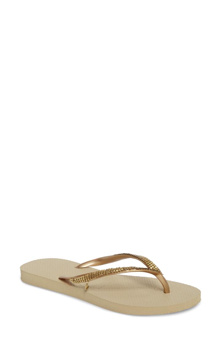 Women's Havaianas 'slim Metal Mesh' Flip Flop /40 Br - Beige
