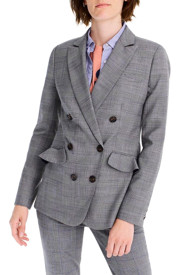 Women's J.crew Glen Plaid Ruffle Pocket Blazer (similar To 14w) - Grey
