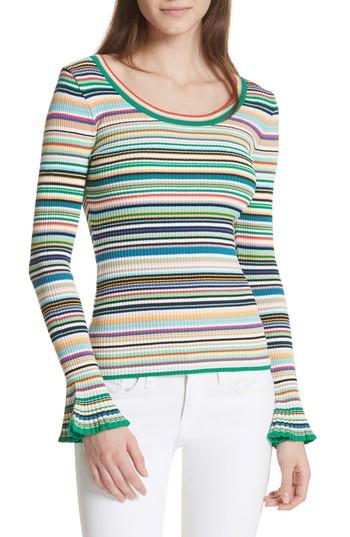 Women's Milly Microstripe Flare Sleeve Pullover - White
