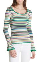 Women's Milly Microstripe Flare Sleeve Pullover - White