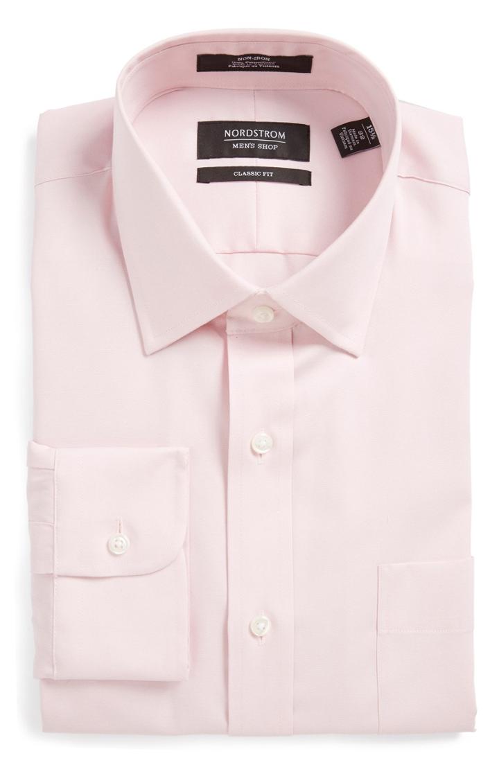 Men's Nordstrom Men's Shop Classic Fit Non-iron Solid Dress Shirt - 34 - Pink