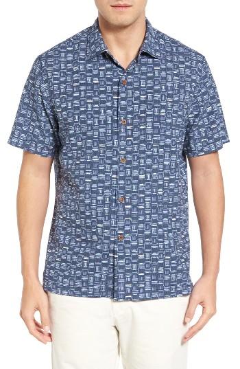Men's Tommy Bahama Geo Chaser Silk Blend Camp Shirt - Blue