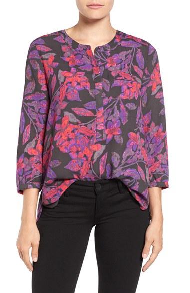 Women's Nydj Henley Blouse - Brown