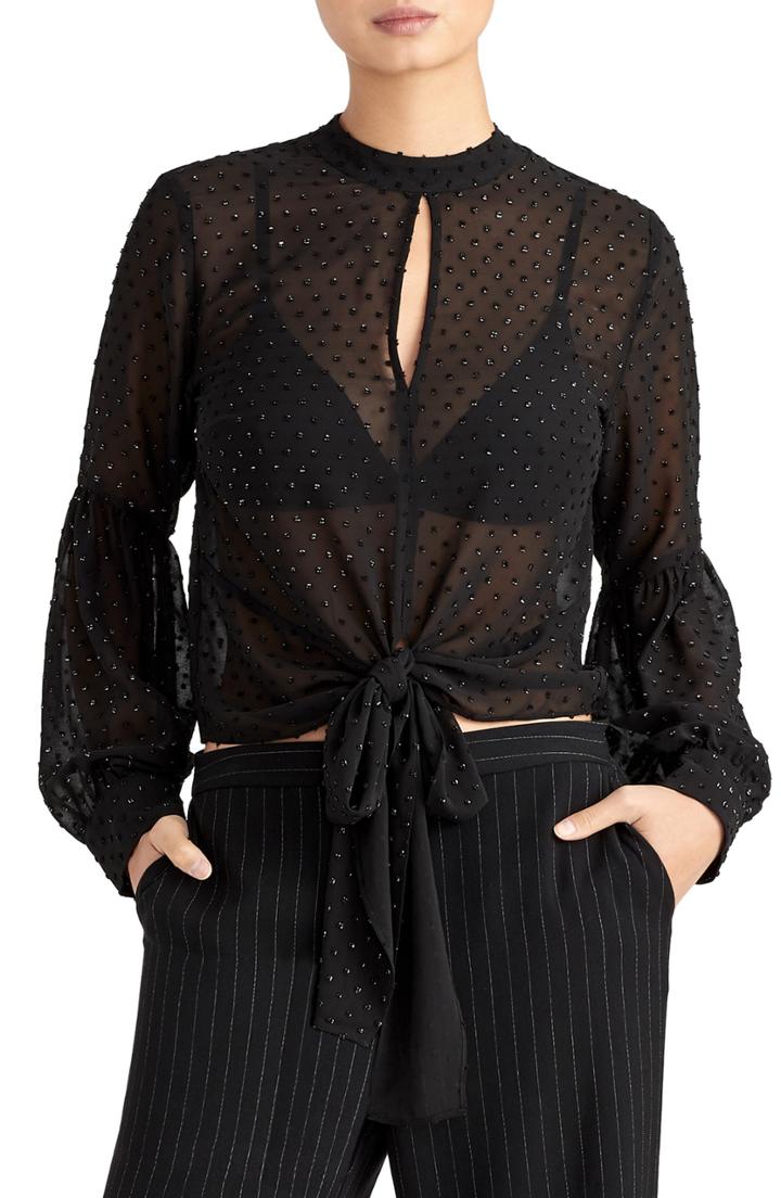 Women's Rachel Roy Collection Bead Detail Sheer Blouse - Black