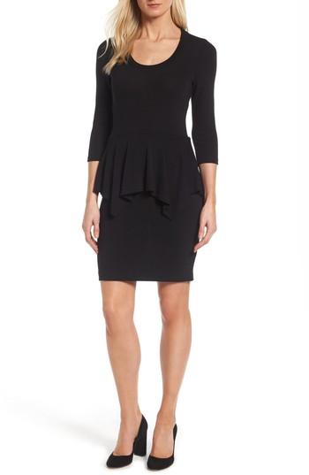 Petite Women's Karen Kane Peplum Knit Dress P - Black