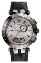 Men's Versace 'v-race Gmt' Round Leather Strap Watch, 46mm