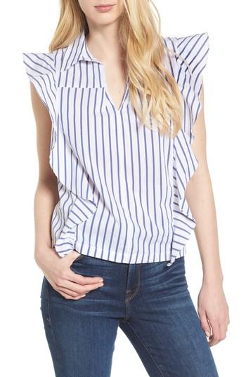Women's Bishop + Young Stripe Ruffle Top - Blue