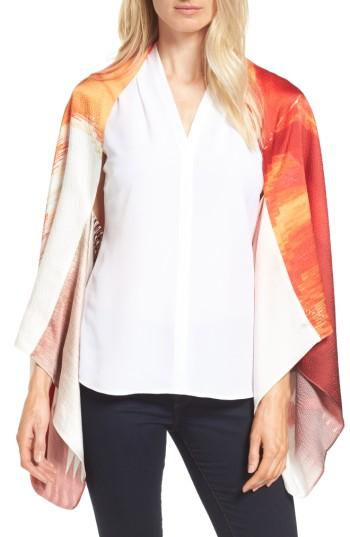 Women's Ted Baker London Pamm Playful Poppy Silk Cape Scarf, Size - Red