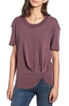 Women's Stateside Pointelle Raw Edge Twist Cotton Top - Burgundy