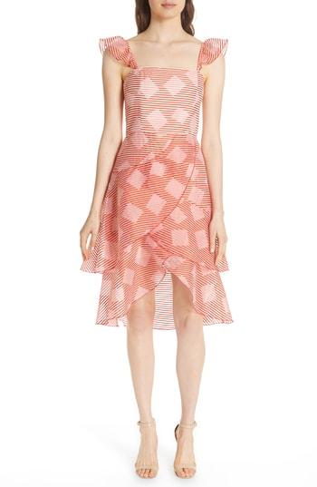 Women's Alice + Olivia Azura Waterfall Ruffle Midi Dress - Coral
