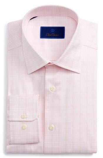 Men's David Donahue Regular Fit Plaid Dress Shirt 34/35 - Pink