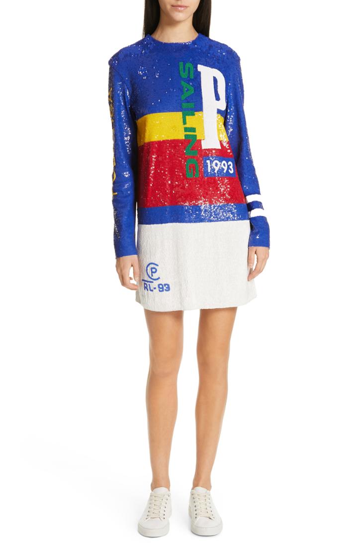 Women's Polo Ralph Lauren Colorblock Sequin Minidress - Blue